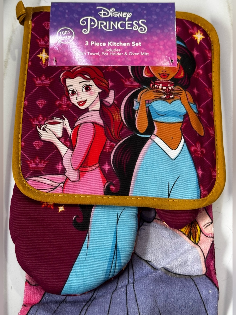 NWT Disney Princess 3 piece kitchen set dish towel, pot holder, oven mitt